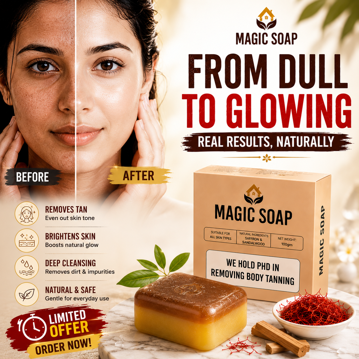 Handmade Magic Soaps For Skin Glow and Tan remover (pack of 2)