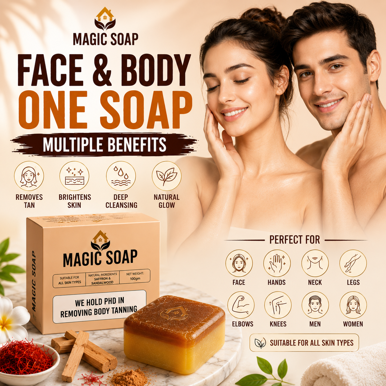 Handmade Magic Soaps For Skin Glow and Tan remover (pack of 2)