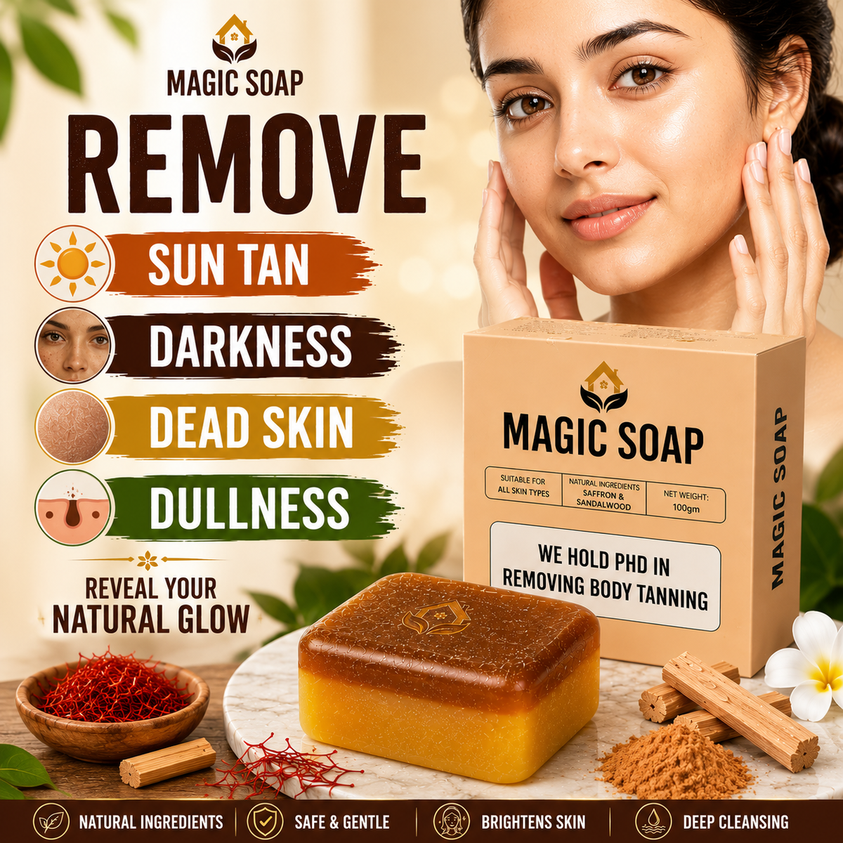 Handmade Magic Soaps For Skin Glow and Tan remover (pack of 2)
