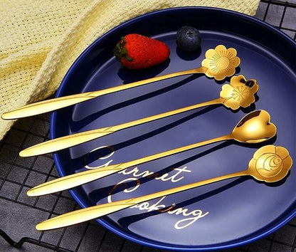 Gold Different Shape Coffee Spoons (Pack of 4)