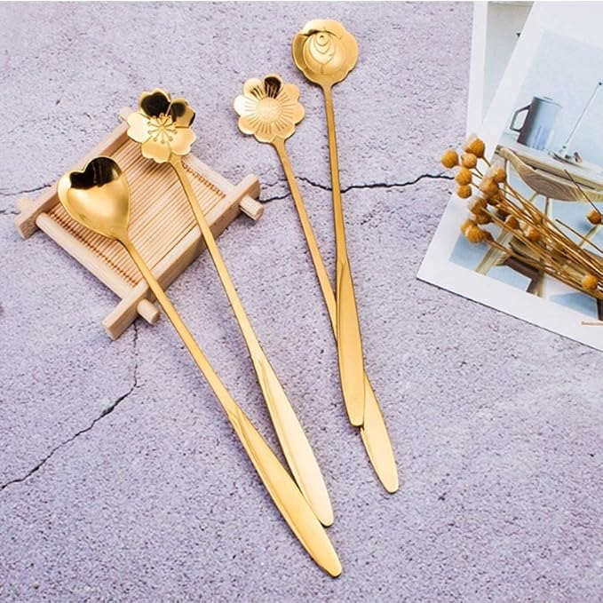 Gold Different Shape Coffee Spoons (Pack of 4)