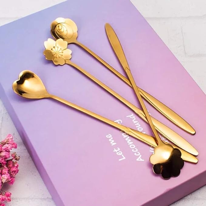 Gold Different Shape Coffee Spoons (Pack of 4)