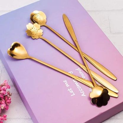 Gold Different Shape Coffee Spoons (Pack of 4)