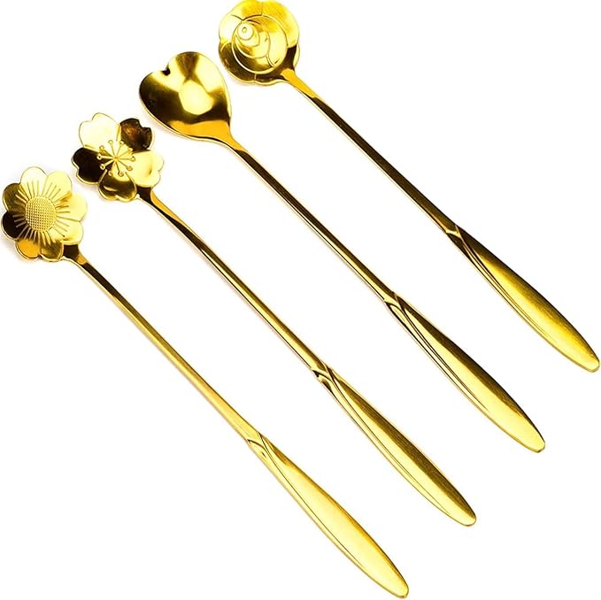 Gold Different Shape Coffee Spoons (Pack of 4)